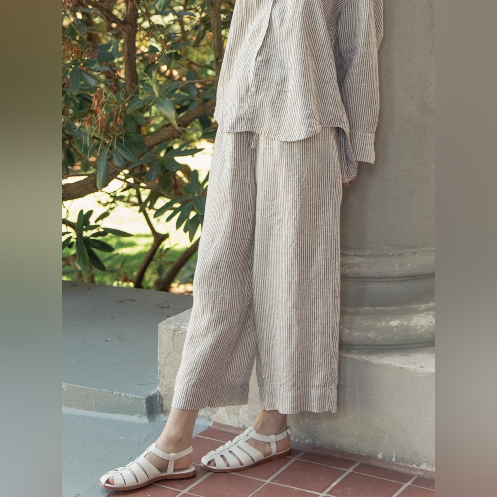 Gillian Stevens Olive pant in chocolate stripe linen size 2 new